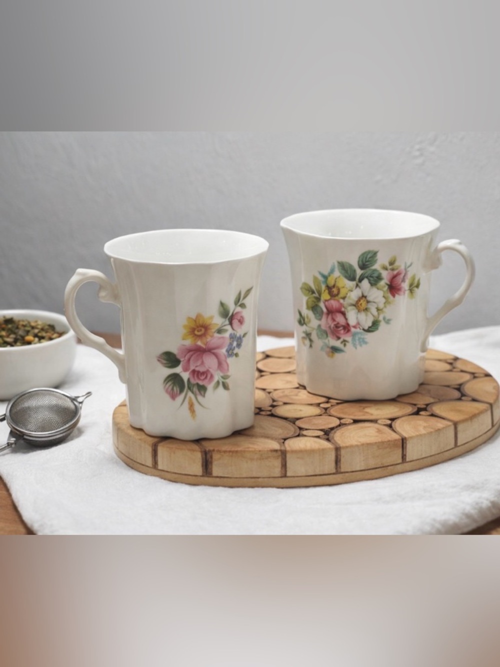 Vintage Royal Grafton Floral Fine Bone China - Set of 2- Floral tea mugs.